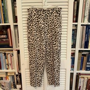J. Crew Ivory and Brown Ruffled Waist Leopard Print Linen Crop Pants 0